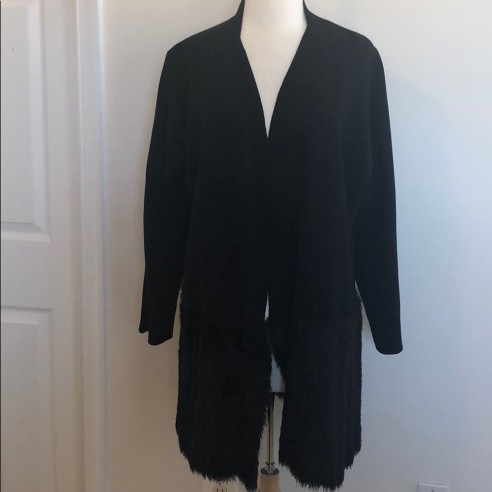 Alfani Black Cardigan With Fur Trim